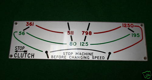 Harrison lathe nameplate speed - harrison, nameplate/speed